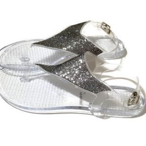 Clear Silver Glitter Jelly Thong Sandal Sz 5/6 New